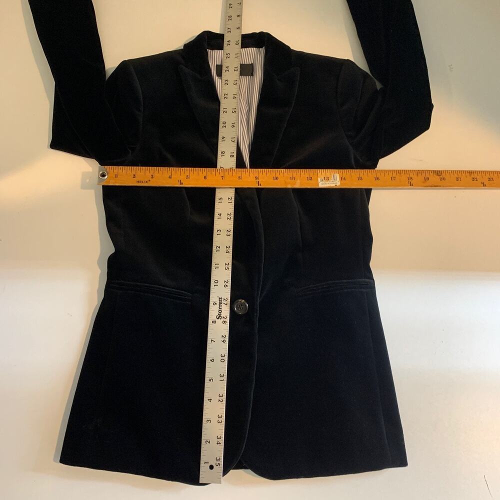 J Crew Blazer Womens 00 Black Parke Velvet Shoulder Pads Tailored Stripe Lining - Picture 6 of 11